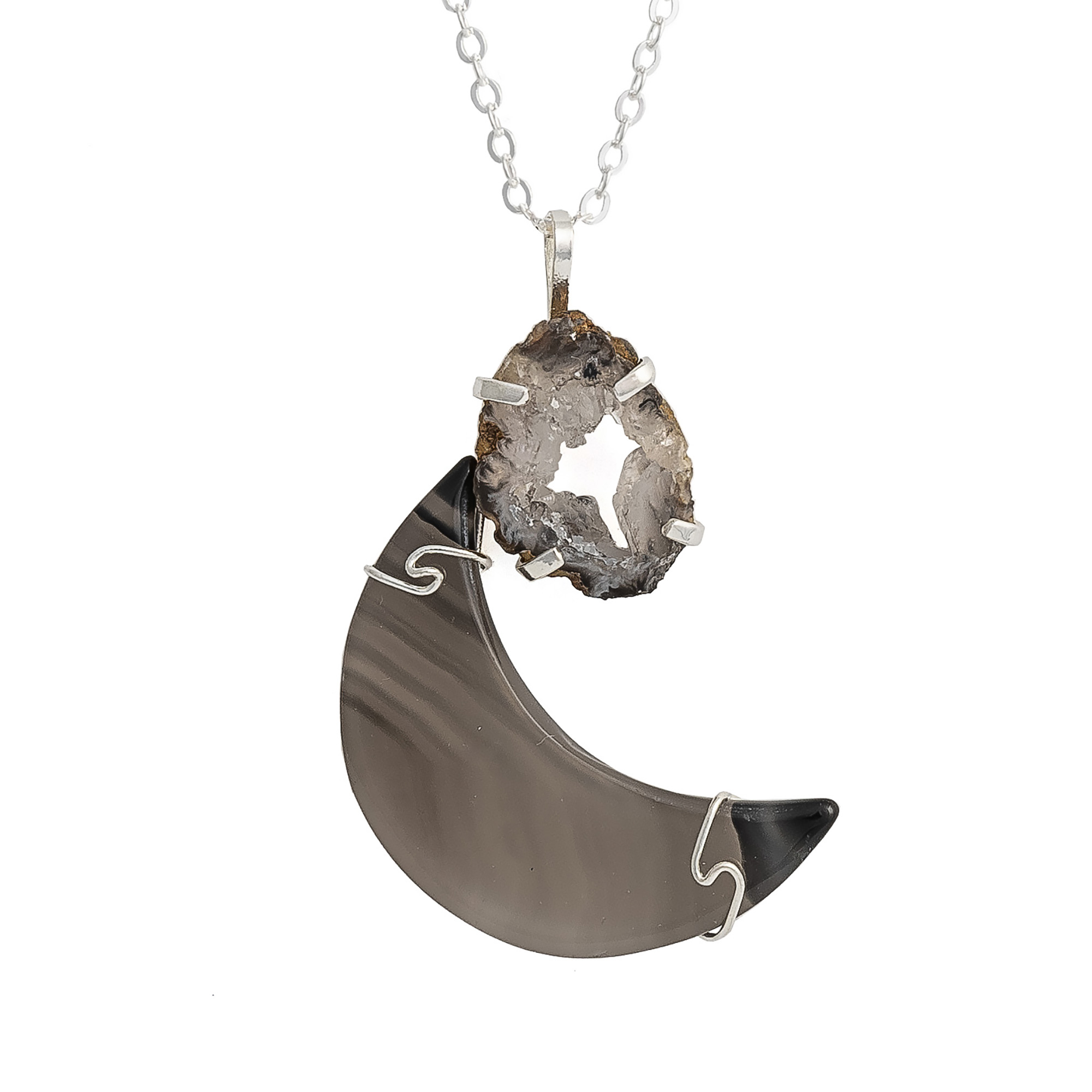 Natural Agate Moon with Geode Pendant