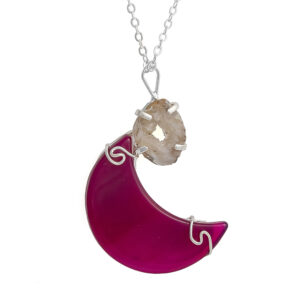 Pink Agate Moon with Geode Pendant