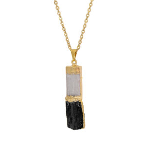 Selenite Pendant with Black Tourmaline with plating