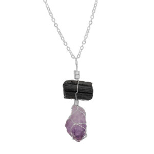 Black Tourmaline Pendant with Amethyst in Basket