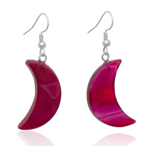 Pink Agate Moon Earrings