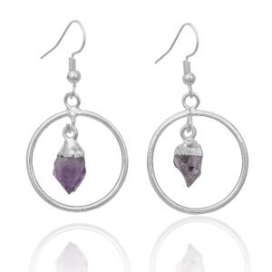 Circle Earrings with Amethyst Tip