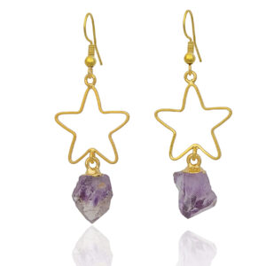 Star Earrings with Amethyst Tip