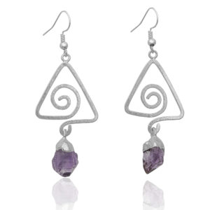 Spiral Earrings with Amethyst Tip