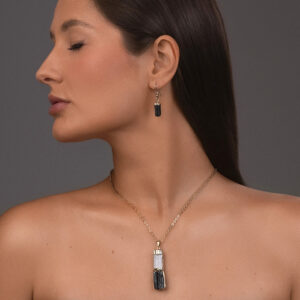 Selenite Pendant with Black Tourmaline with plating