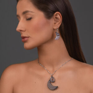 Natural Agate Moon with Geode Pendant