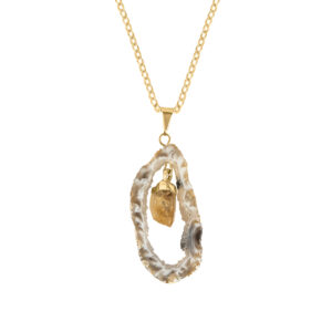Agate Geode Plate Pendant with Citrine Dangling