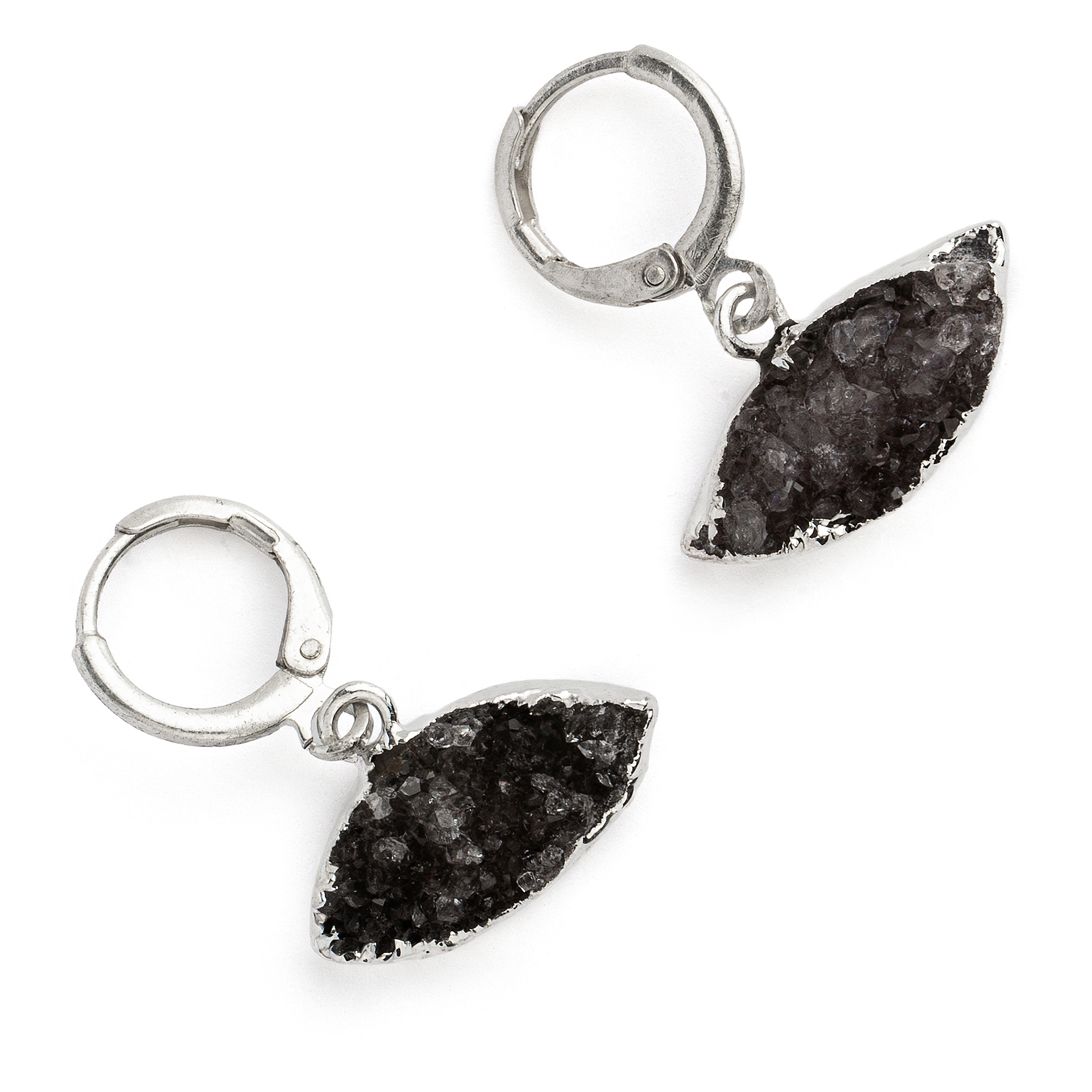 Black Amethyst Druse Evil Eye Earrings