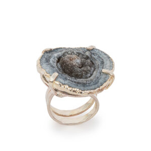 Chalcedony agate ring with plating