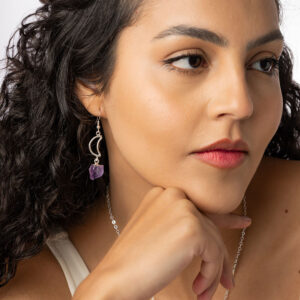 Moon Earrings with Amethyst Tip