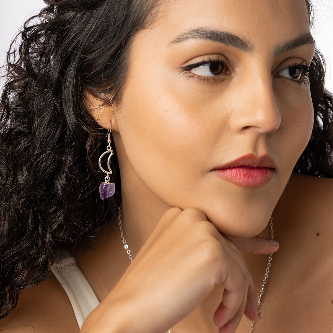 Moon Earrings with Amethyst Tip - Image 2